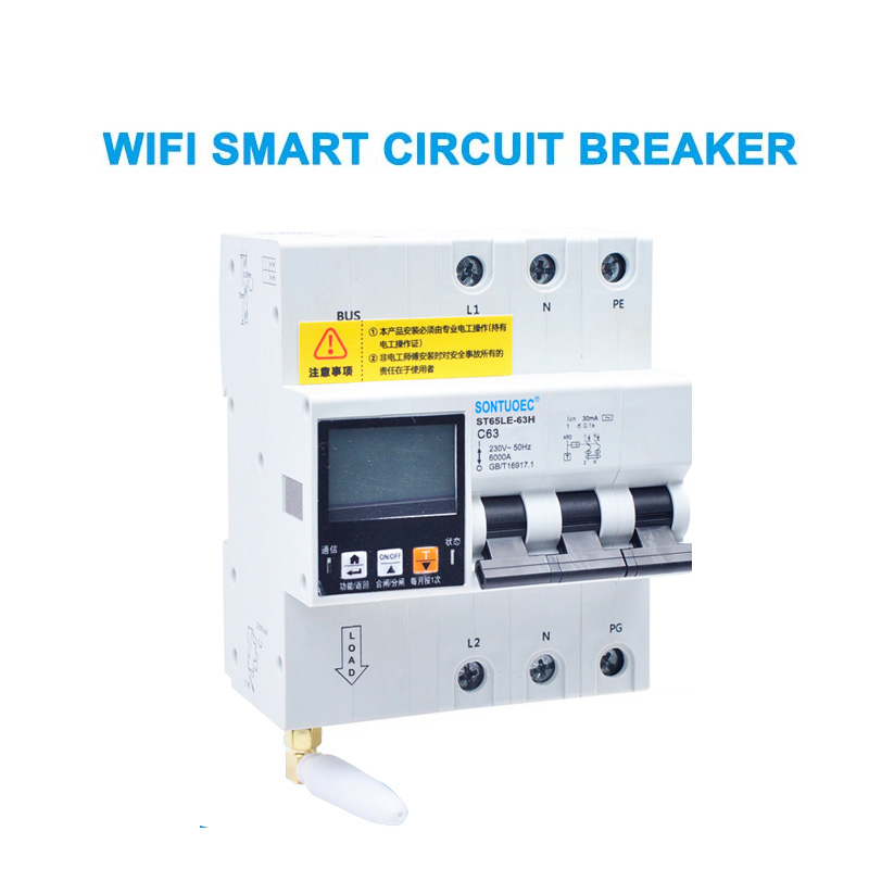 WiFi 4G Tuya St65le-63h serie Multi funtzional rcbo zirkuitu adimenduna