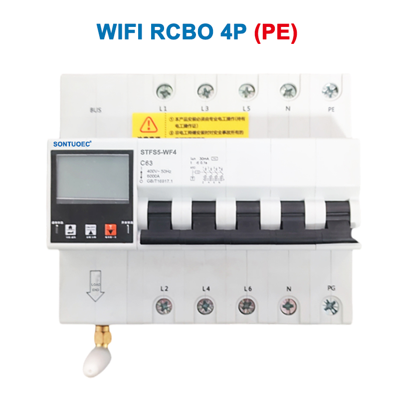 Wifi stfs5-63 serieko iOT funtzional funtzional adimenduna RCBO Zirkuitu Intelligent Breaker